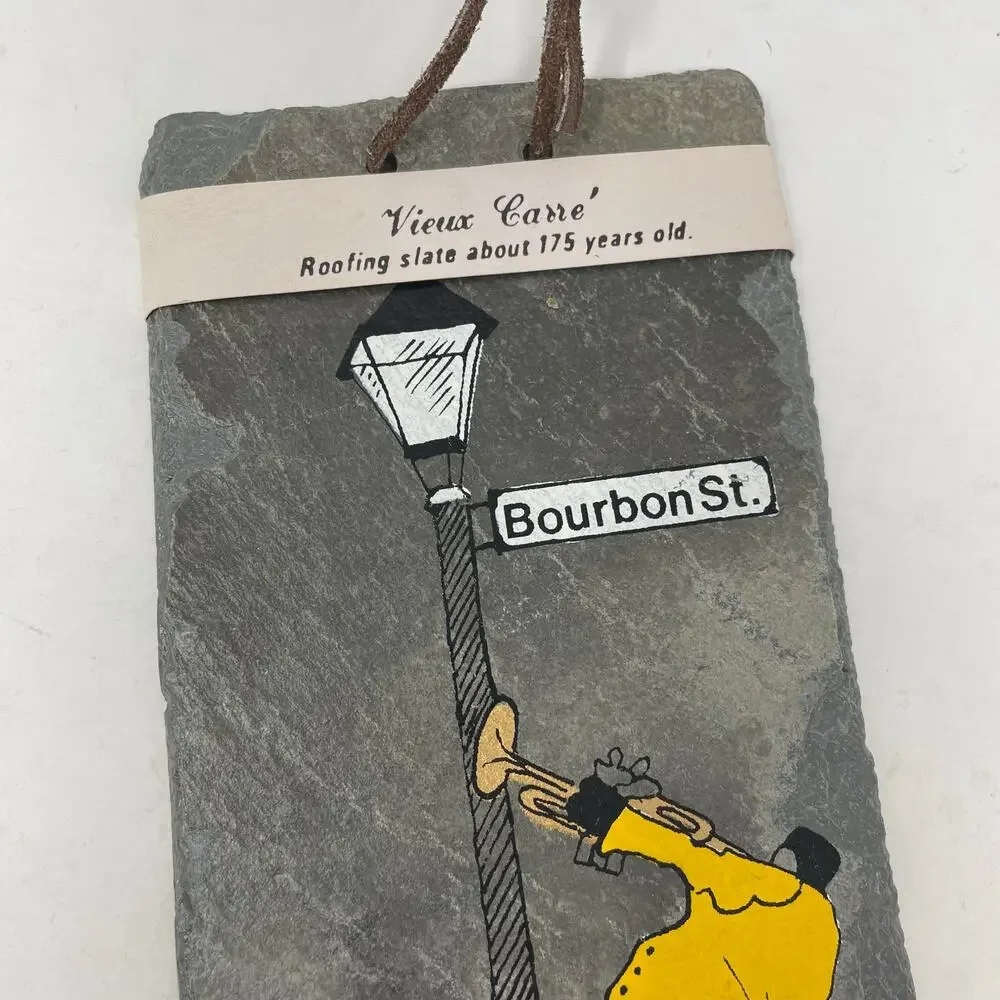 Vieux Carre Hand Painted Antique Roofing Slate New Orleans Bourbon Street Jazz